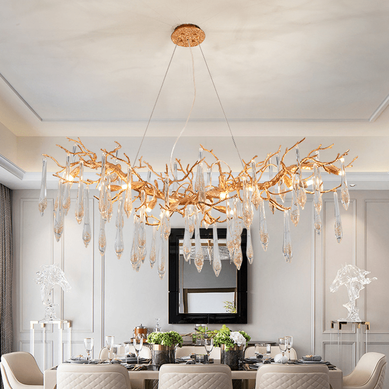 Agnes Brass Branch Crystal Chandelier For Dining Room - Zelno Lighting
