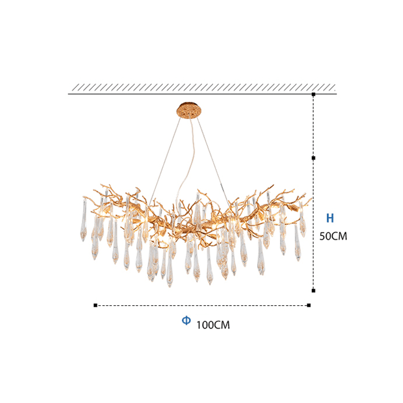 Agnes Brass Branch Crystal Chandelier For Dining Room - Zelno Lighting