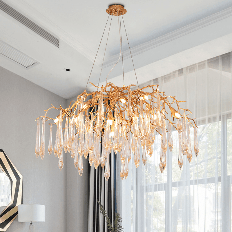 Agnes Brass Branch Crystal Chandelier - Zelno Lighting