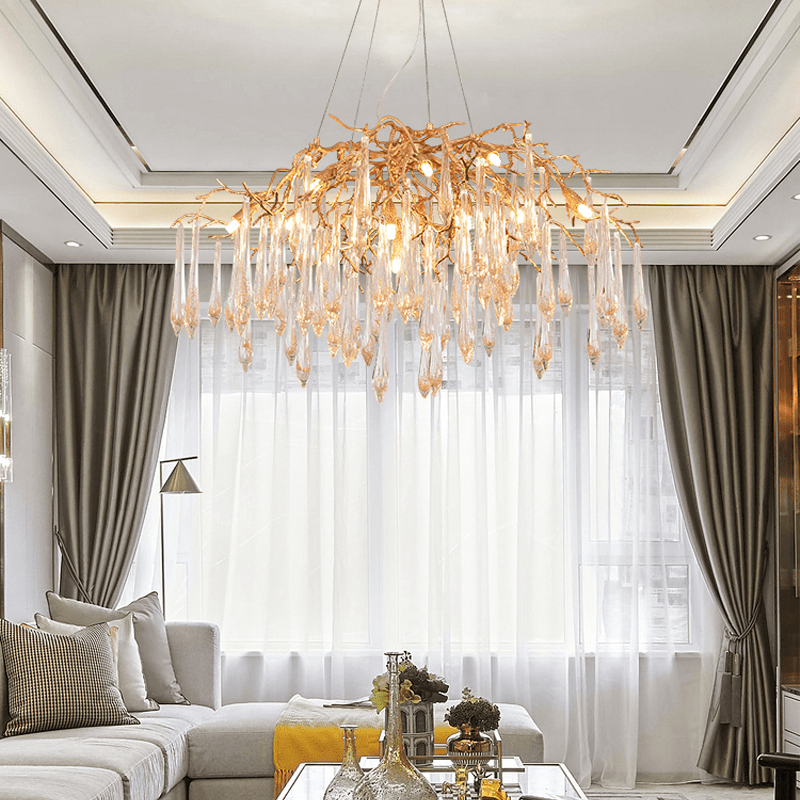 Agnes Brass Branch Crystal Chandelier - Zelno Lighting