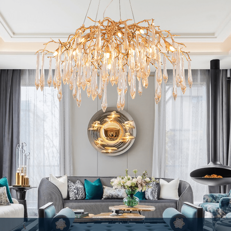 Agnes Brass Branch Crystal Chandelier - Zelno Lighting