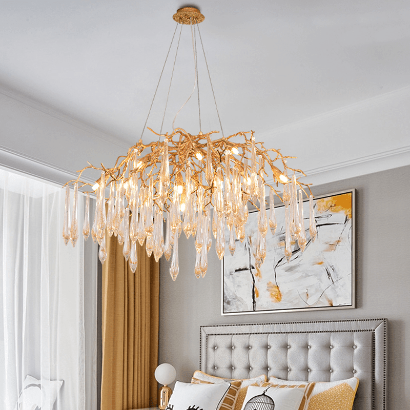Agnes Brass Branch Crystal Chandelier - Zelno Lighting