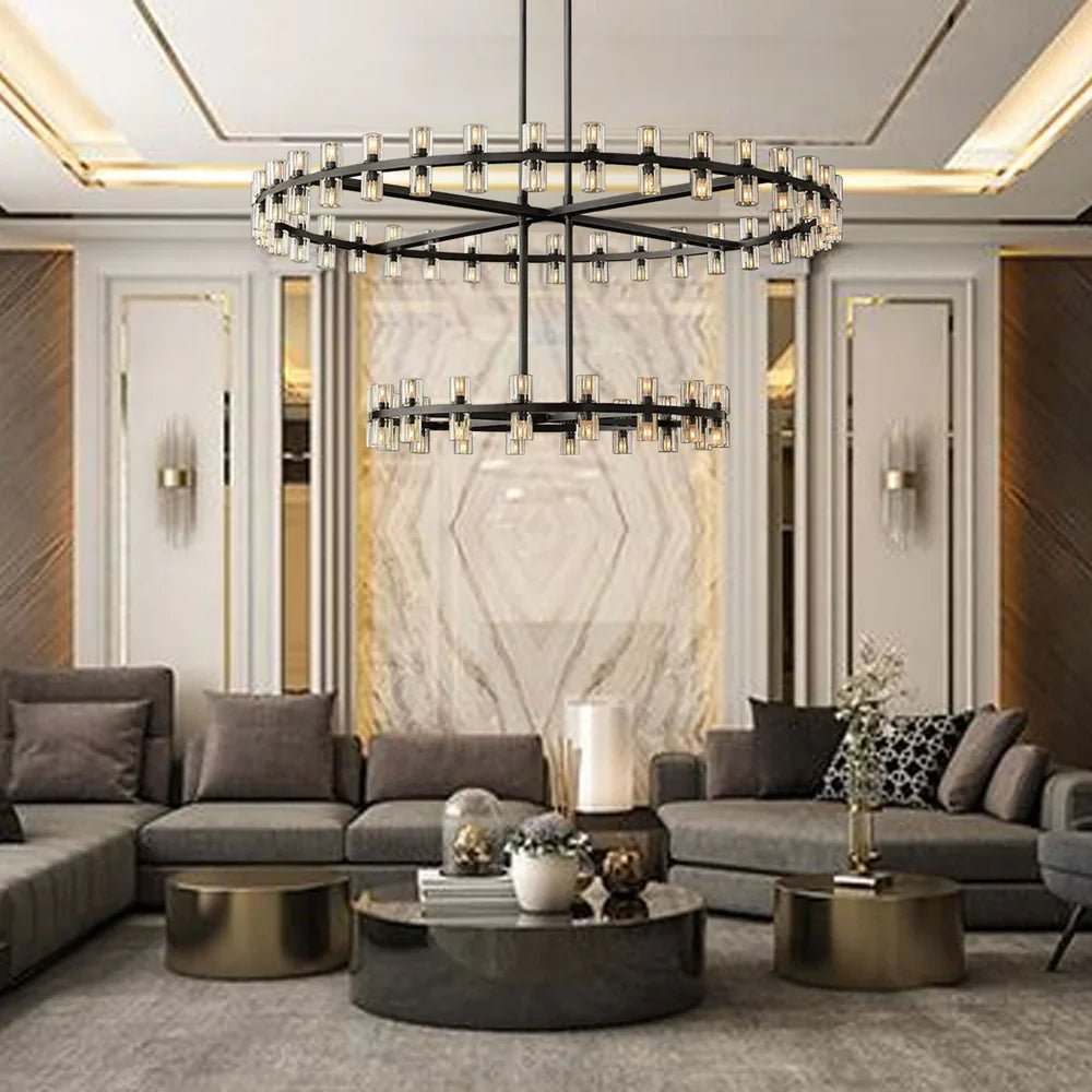 Akachon Round Two-Tier Chandelier 60" - Zelno Lighting