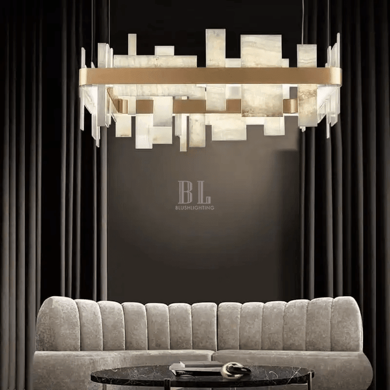Alabaster Acropolis LED Square Chandelier - Zelno Lighting