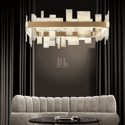 Alabaster Acropolis LED Square Chandelier - Zelno Lighting