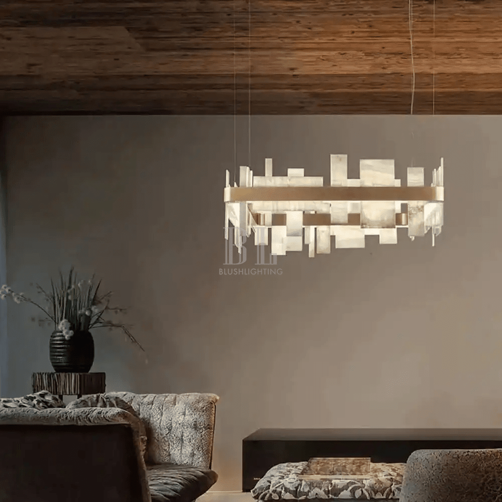 Alabaster Acropolis LED Square Chandelier - Zelno Lighting
