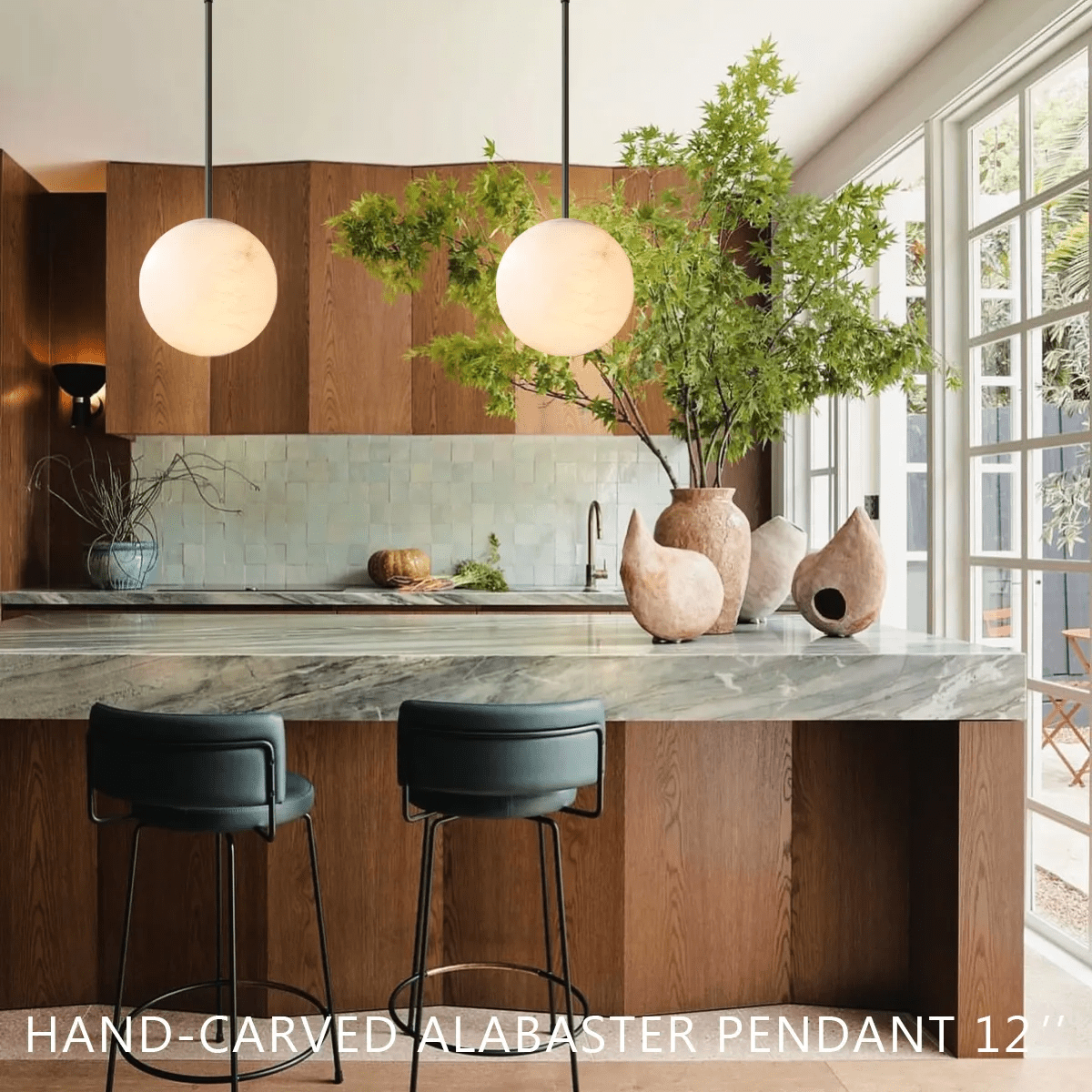 Alabaster Ball Modern Pendant Light - Zelno
