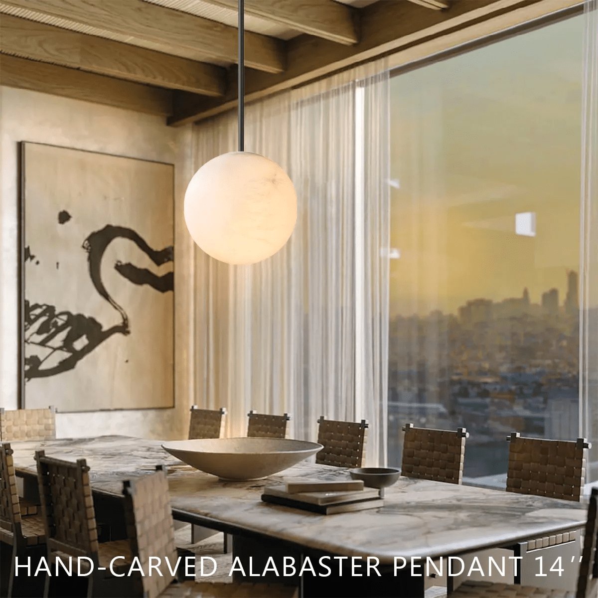 Alabaster Ball Modern Pendant Light - Zelno