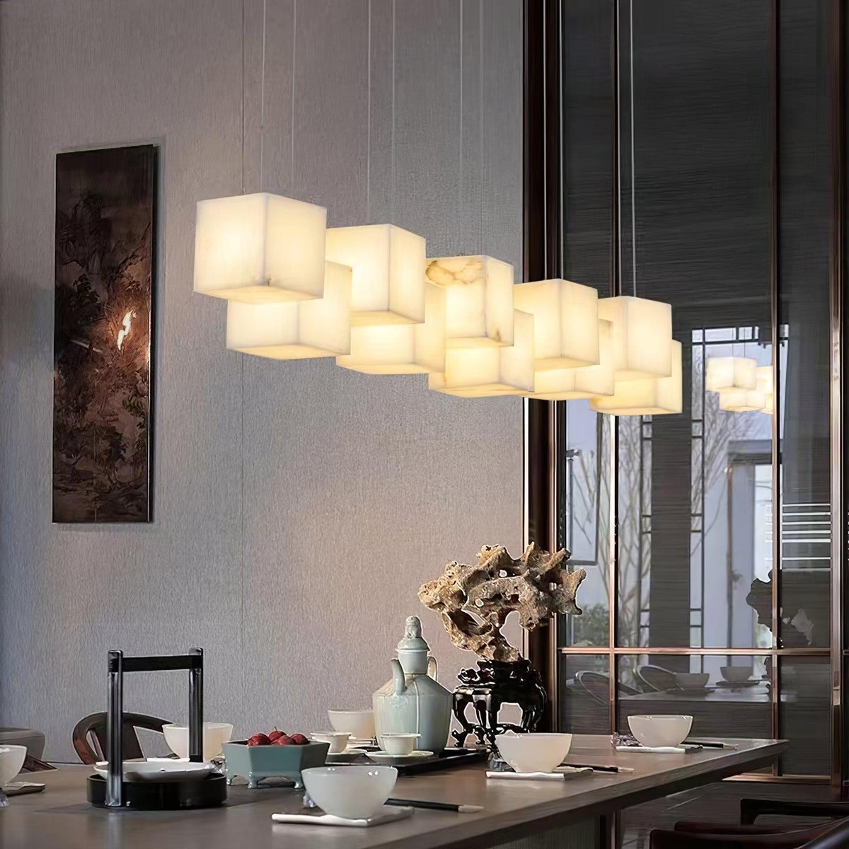 Alabaster Box Linear Chandelier - Zelno Lighting
