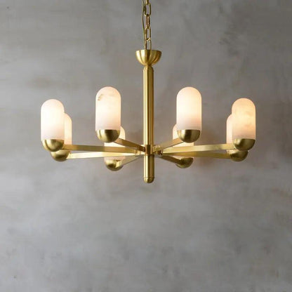 Alabaster Brass Chandelier Living Dining Lighting - Zelno Lighting