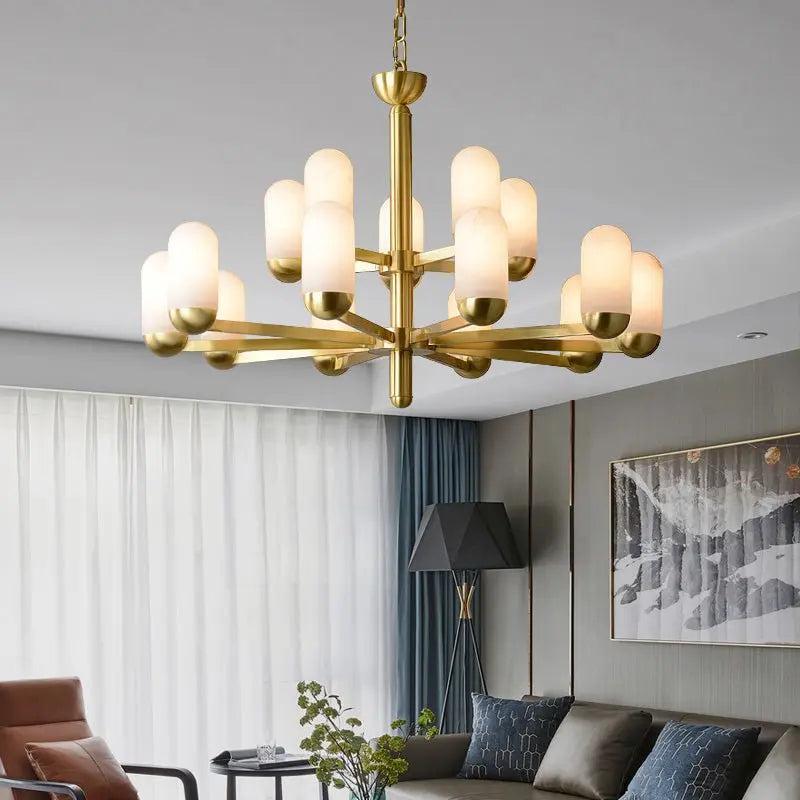 Alabaster Brass Chandelier Living Dining Lighting - Zelno Lighting