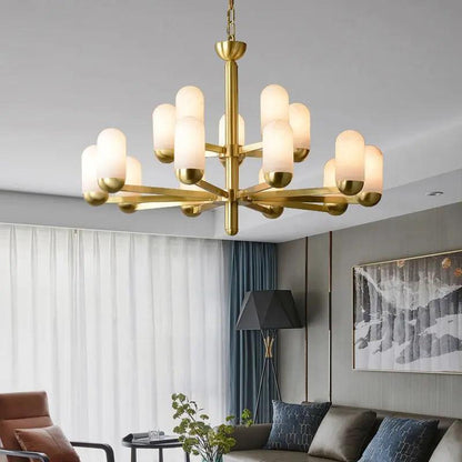 Alabaster Brass Chandelier Living Dining Lighting - Zelno Lighting