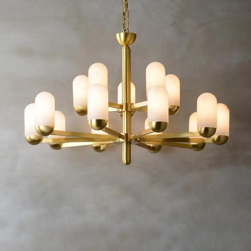 Alabaster Brass Chandelier Living Dining Lighting - Zelno Lighting