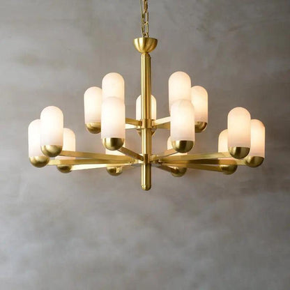 Alabaster Brass Chandelier Living Dining Lighting - Zelno Lighting