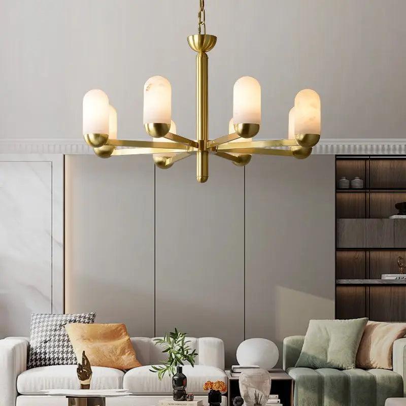 Alabaster Brass Chandelier Living Dining Lighting - Zelno Lighting