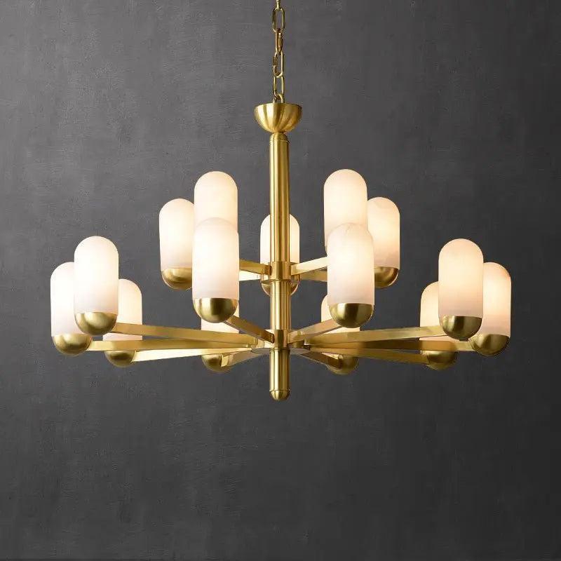 Alabaster Brass Chandelier Living Dining Lighting - Zelno Lighting