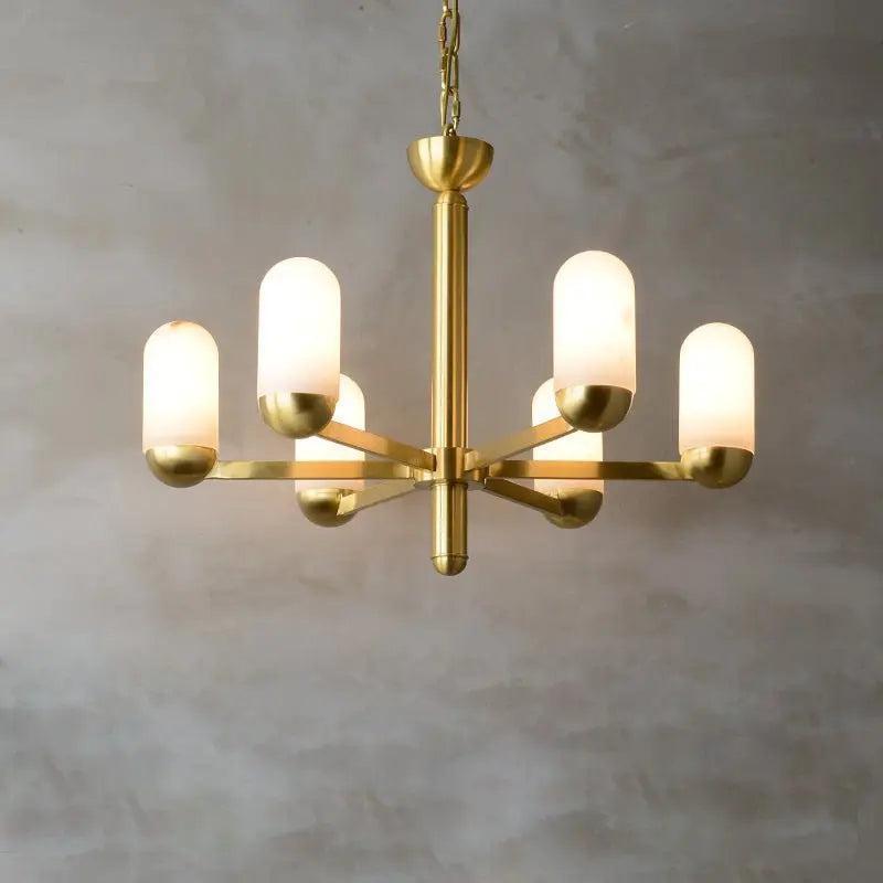 Alabaster Brass Chandelier Living Dining Lighting - Zelno Lighting