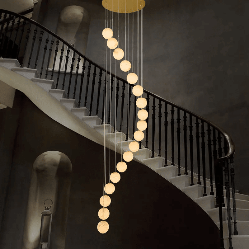 Alabaster Brass Modern Globe Spiral Chandelier - Zelno Lighting