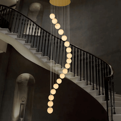 Alabaster Brass Modern Globe Spiral Chandelier - Zelno Lighting