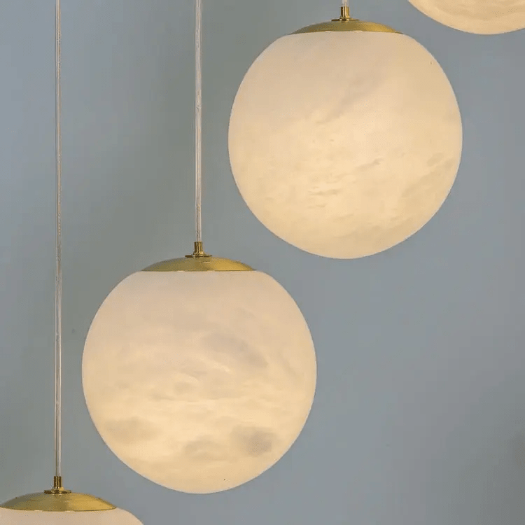 Alabaster Brass Modern Globe Spiral Chandelier - Zelno Lighting