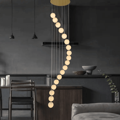 Alabaster Brass Modern Globe Spiral Chandelier - Zelno Lighting