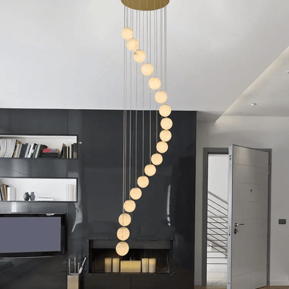 Alabaster Brass Modern Globe Spiral Chandelier - Zelno Lighting