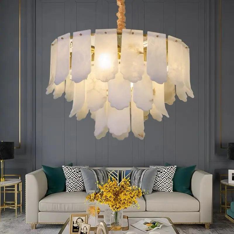 Alabaster Brass Multi-Layer Chandelier Lamp - Zelno Lighting