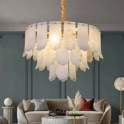 Alabaster Brass Multi-Layer Chandelier Lamp - Zelno Lighting