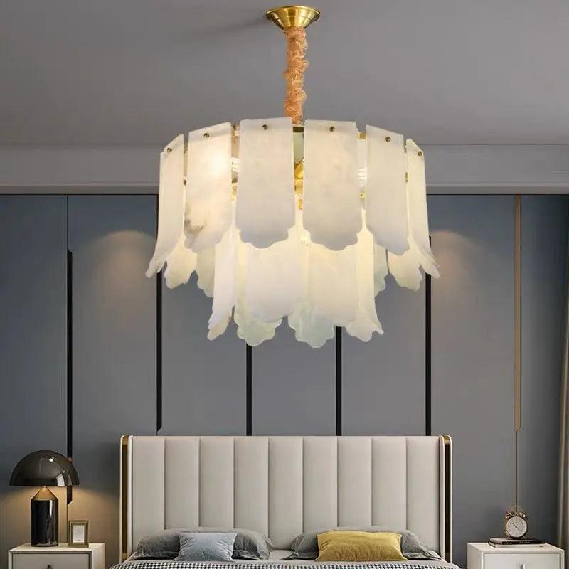 Alabaster Brass Multi-Layer Chandelier Lamp - Zelno Lighting