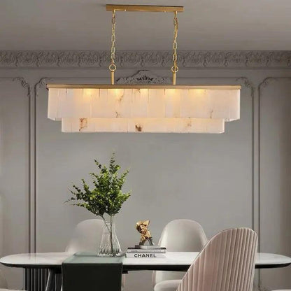 Alabaster Brass Rectangular Chandelier - Zelno Lighting