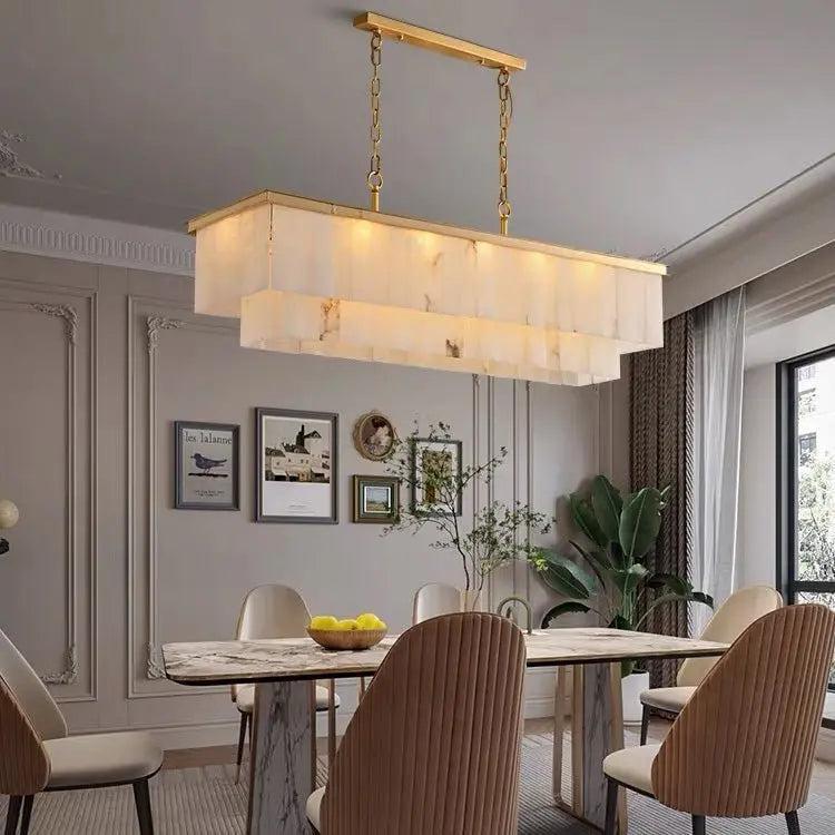 Alabaster Brass Rectangular Chandelier - Zelno Lighting