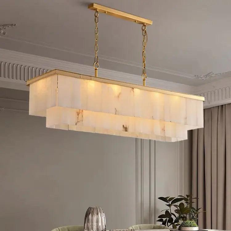 Alabaster Brass Rectangular Chandelier - Zelno Lighting