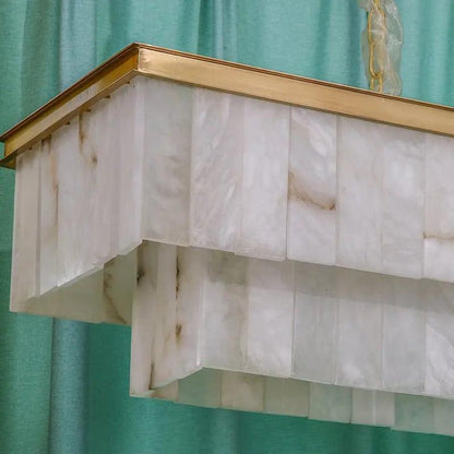 Alabaster Brass Rectangular Chandelier - Zelno Lighting