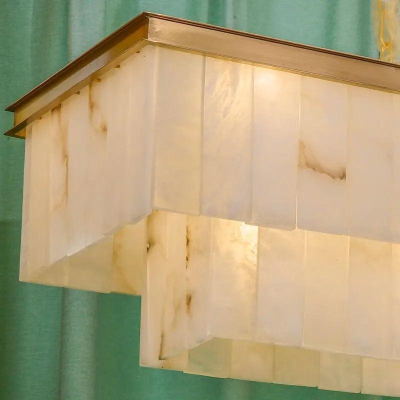 Alabaster Brass Rectangular Chandelier - Zelno Lighting
