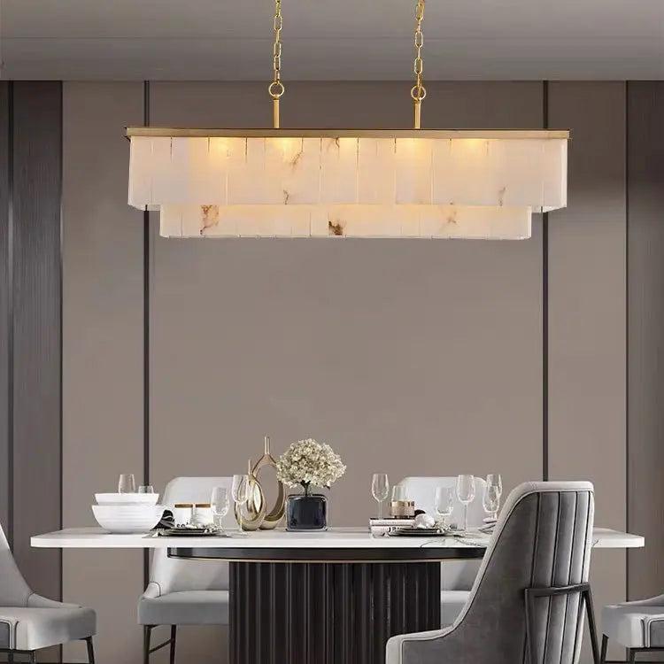 Alabaster Brass Rectangular Chandelier - Zelno Lighting