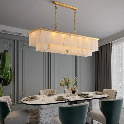 Alabaster Brass Rectangular Chandelier - Zelno Lighting