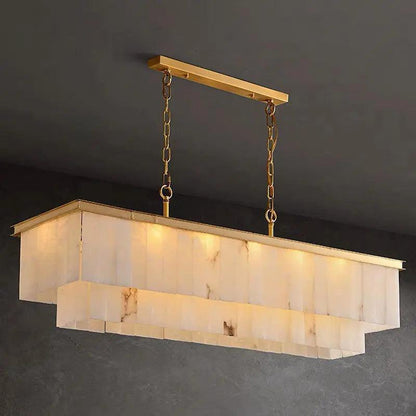Alabaster Brass Rectangular Chandelier - Zelno Lighting