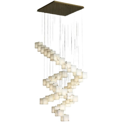 Alabaster Cube Foyer Staircase Long Chandelier - Zelno