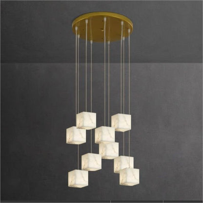 Alabaster Cube Foyer Staircase Long Chandelier - Zelno