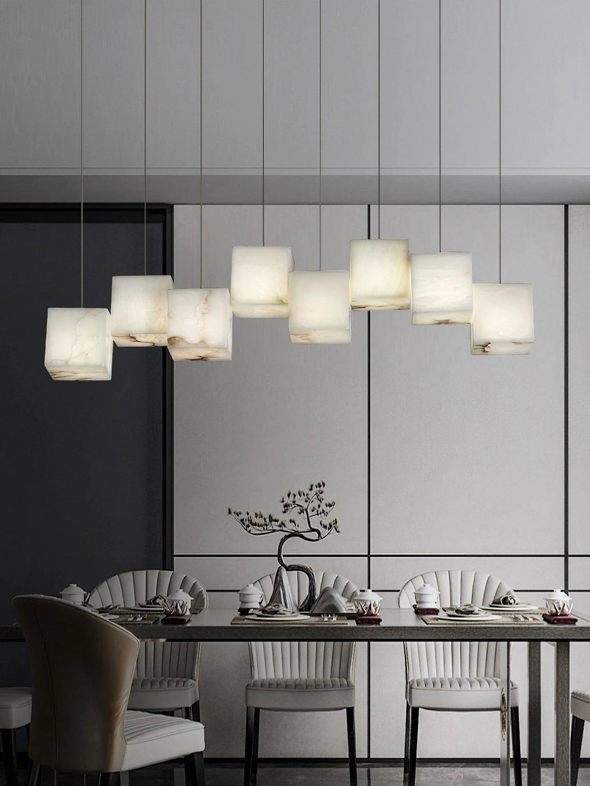 Alabaster Cubic Linear Chandelier - Zelno Lighting