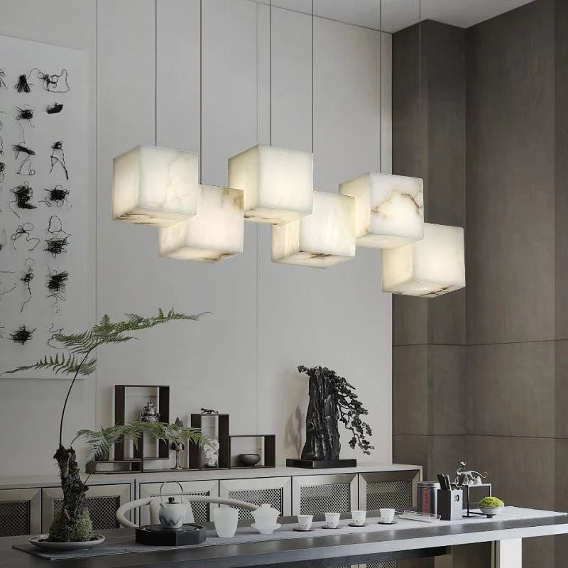 Alabaster Cubic Rectangular Pendant - Zelno