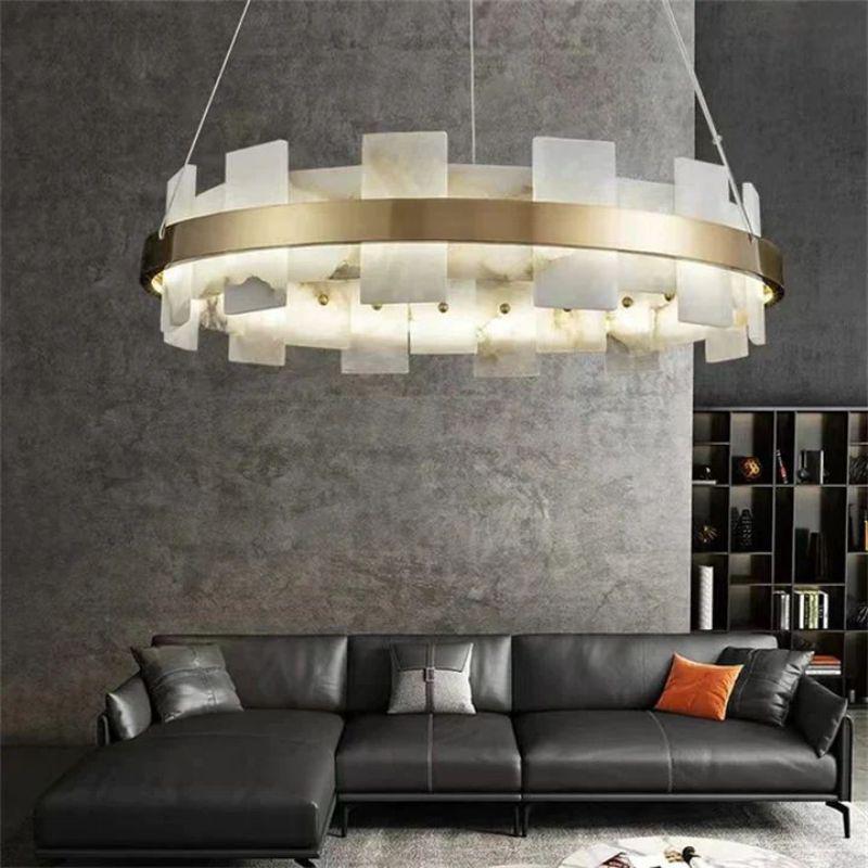 Alabaster Flakes Round/Oval Chandelier - Zelno Lighting