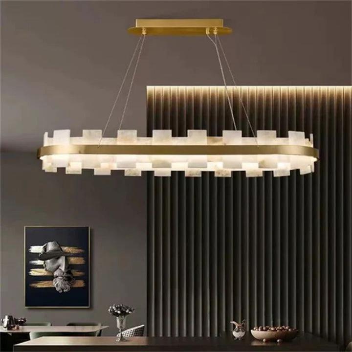 Alabaster Flakes Round/Oval Chandelier - Zelno Lighting