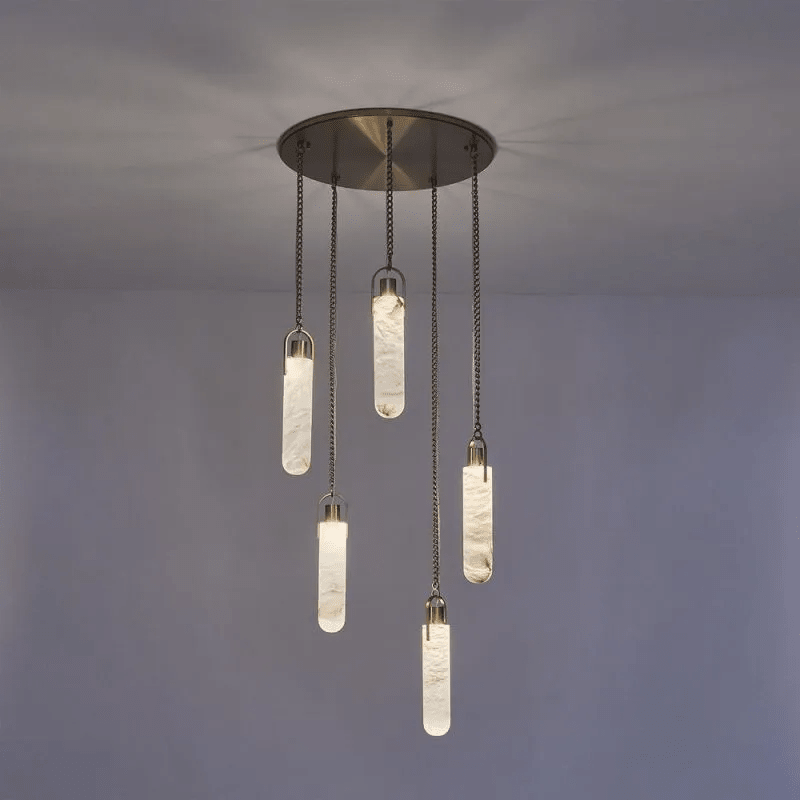 Alabaster Flint 5 Lights Cluster Round Chandelier - Zelno