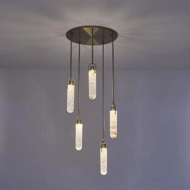 Alabaster Flint Additions Multi Light Pendant, Round Chandelier For staircase, Hallway - Zelno
