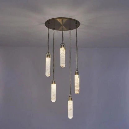Alabaster Flint Additions Multi Light Pendant, Round Chandelier For staircase, Hallway - Zelno