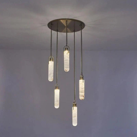 Alabaster Flint Additions Multi Light Pendant, Round Chandelier For staircase, Hallway - Zelno