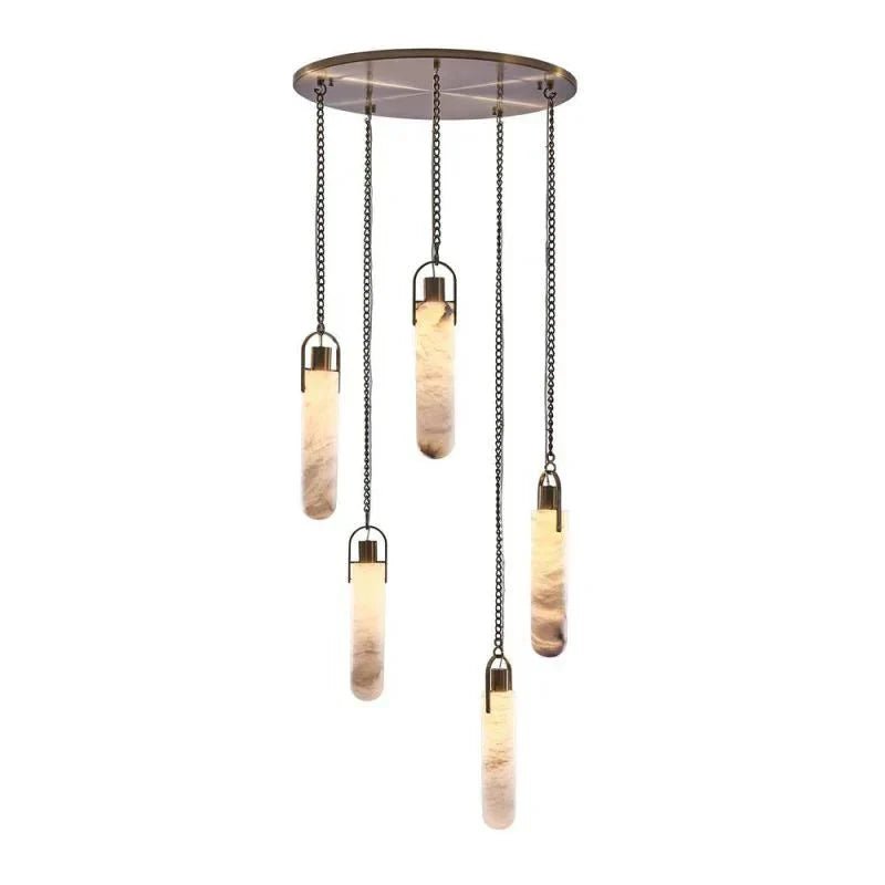 Alabaster Flint Additions Multi Light Pendant, Round Chandelier For staircase, Hallway - Zelno