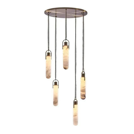 Alabaster Flint Additions Multi Light Pendant, Round Chandelier For staircase, Hallway - Zelno