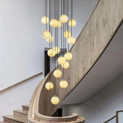 Alabaster Global Pendant Chandelier For Staircase, Spiral Global Pendant - Zelno Lighting
